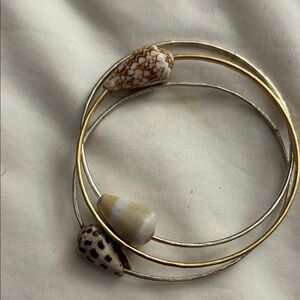 Shell-Accented Gold and Silver Bracelet Set